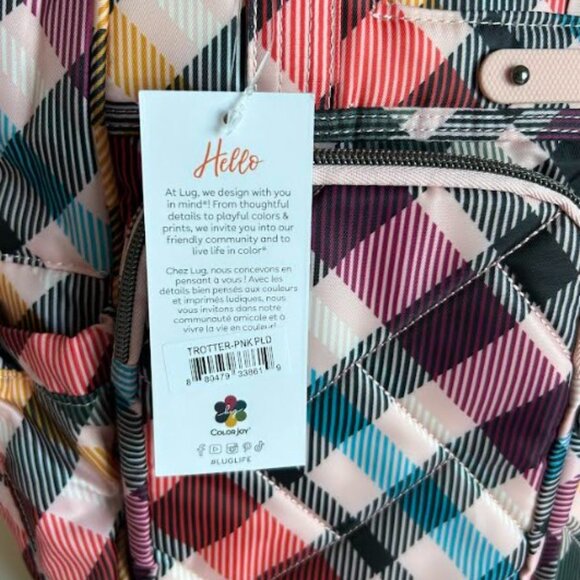 Lug Trotter Tote Bag Pink Plaid with matching Lug Drizzle Mini Zip Storage Pouch - Picture 13 of 16